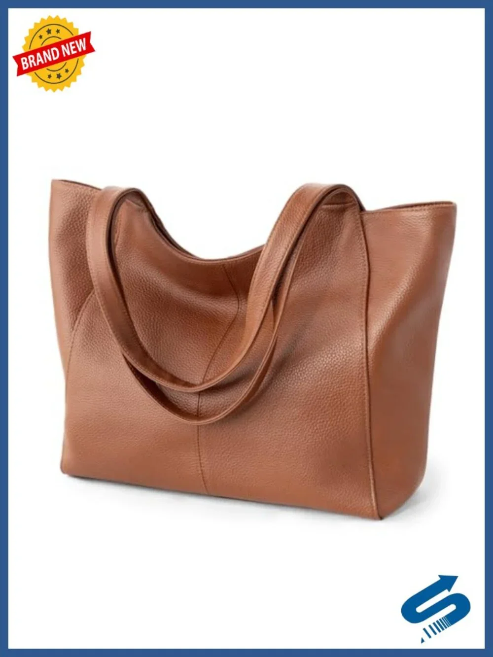 Genuine Leather Slouchy Tote Bag with Zipper, Laptop Pocket, Cup Holder, Travel